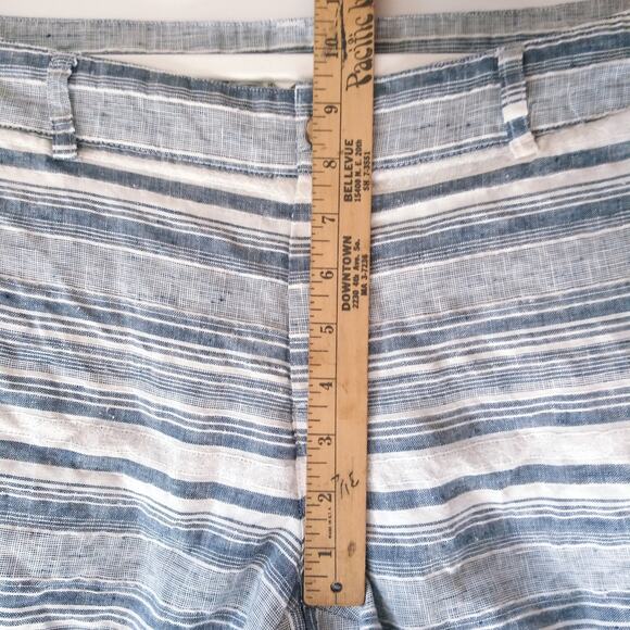 Artisan NY Womens 10 100% Linen Shorts Blue Stripe Lace Coastal Beachy Vacation - Picture 10 of 12
